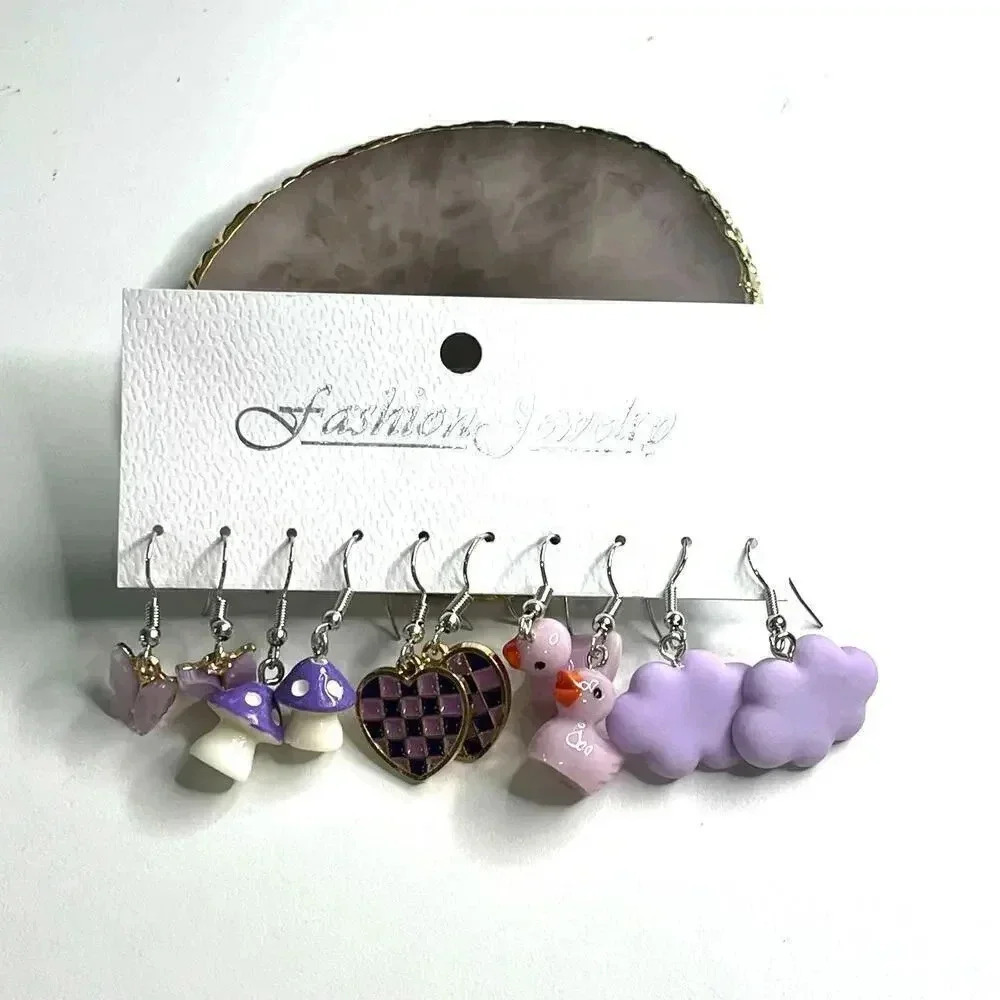 Fashion Jewelry 5 pair Purple Novelty Earrings